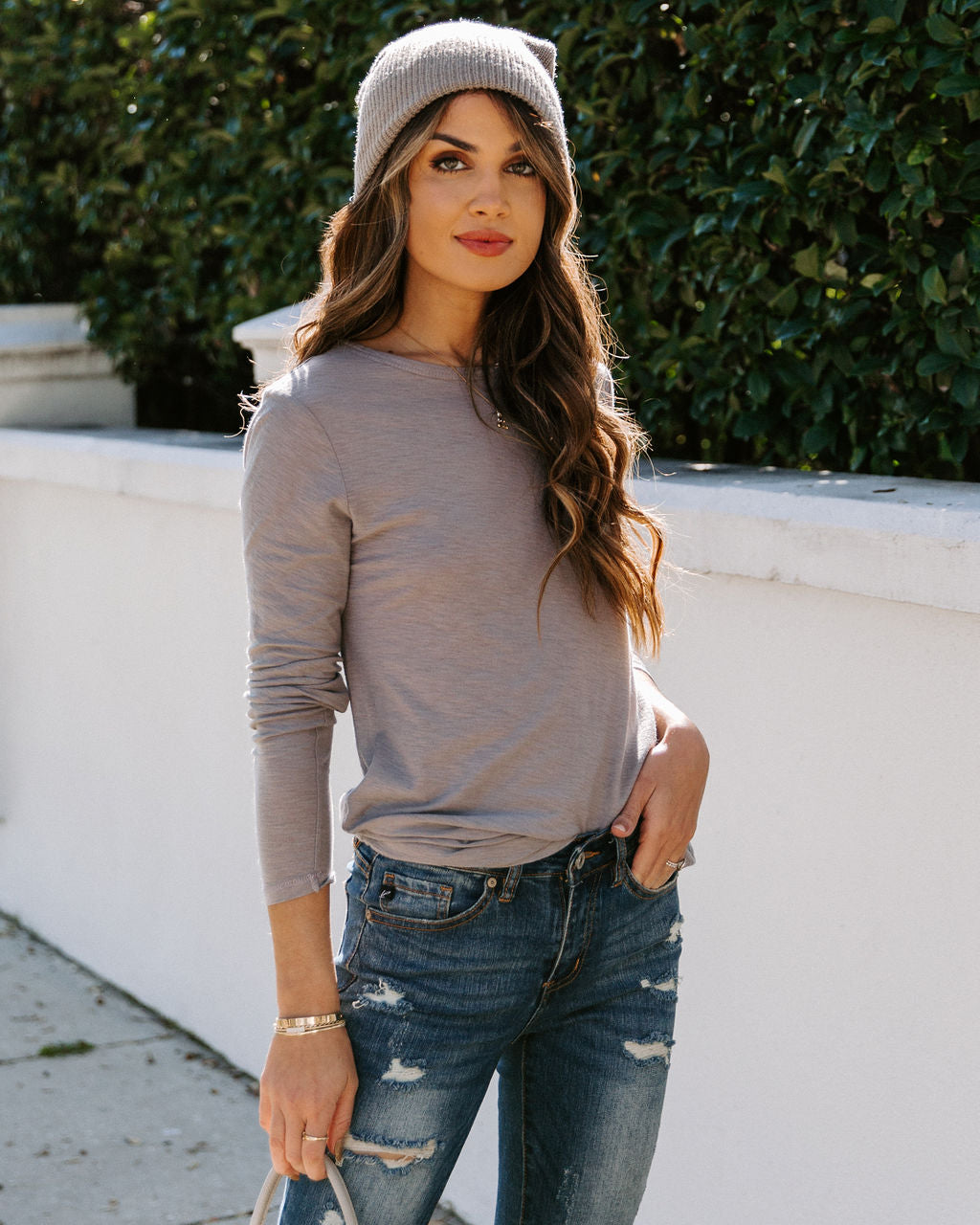 Miranda Long Sleeve Top - Light Grey