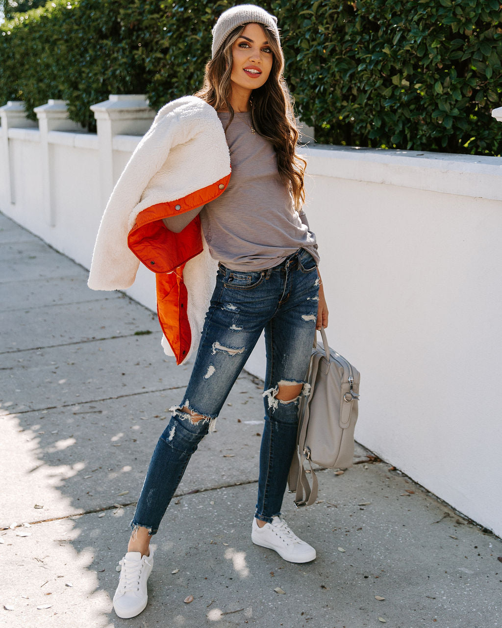 Miranda Long Sleeve Top - Light Grey