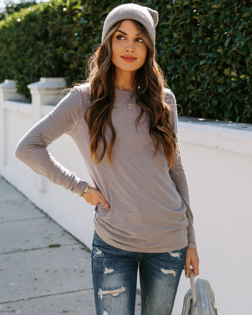 Miranda Long Sleeve Top - Light Grey