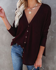 Miriam Button Down Knit Top - Merlot