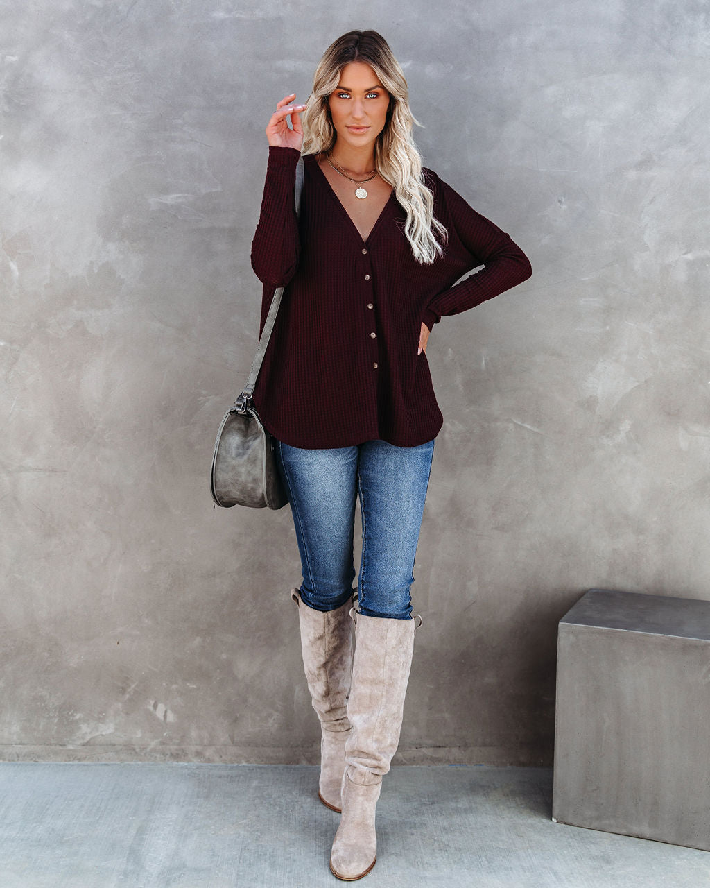 Miriam Button Down Knit Top - Merlot