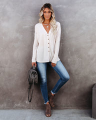 Miriam Button Down Knit Top - Warm Vanilla