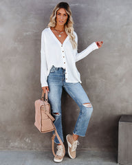 Miriam Button Down Knit Top - White