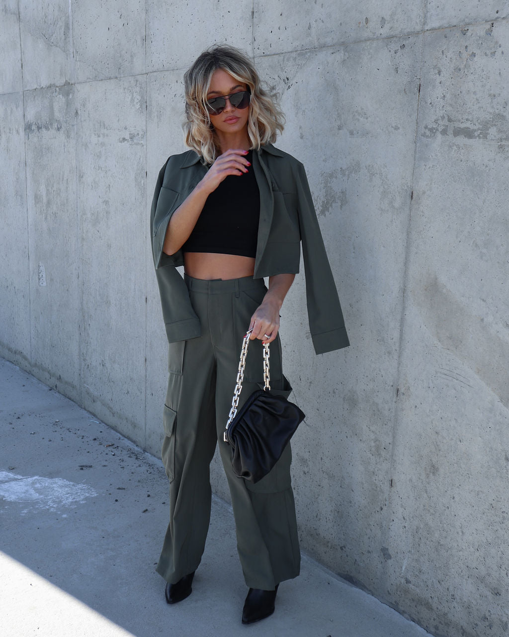 Mission Possible Cargo Wide Leg Pants - Olive