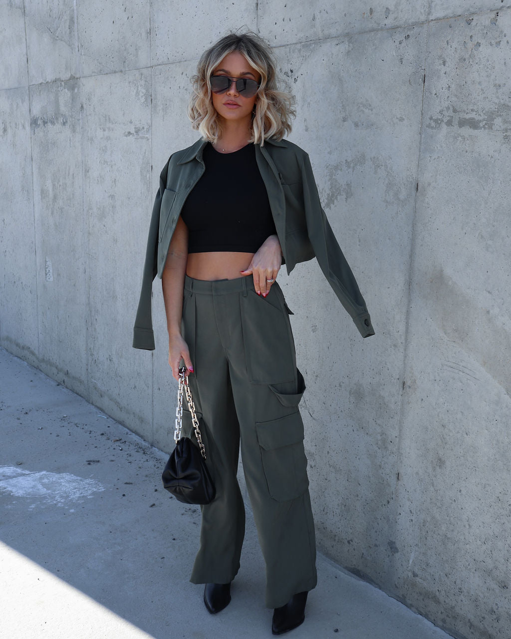 Mission Possible Cargo Wide Leg Pants - Olive