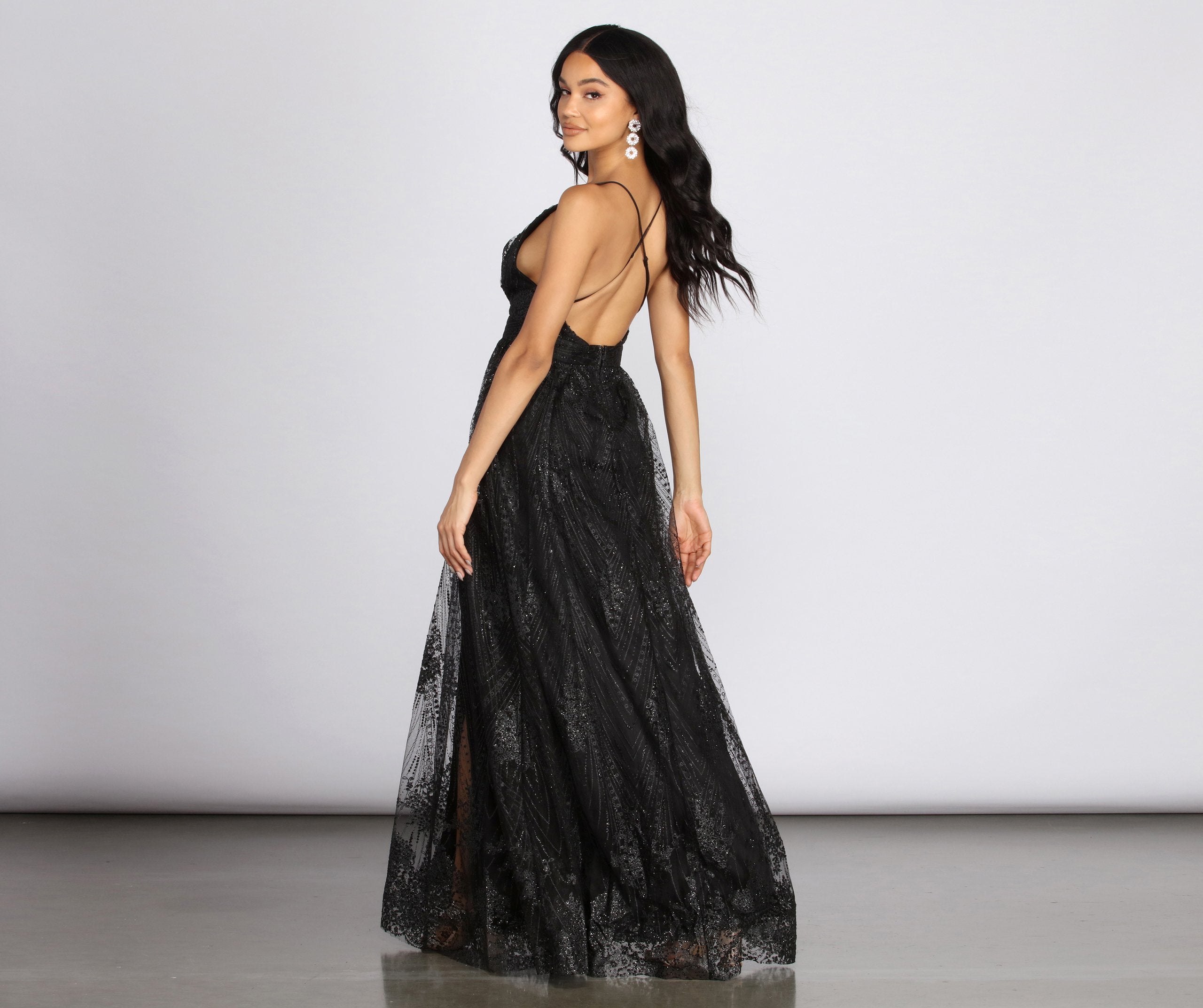 Mona Formal Plunging Glitter Dress