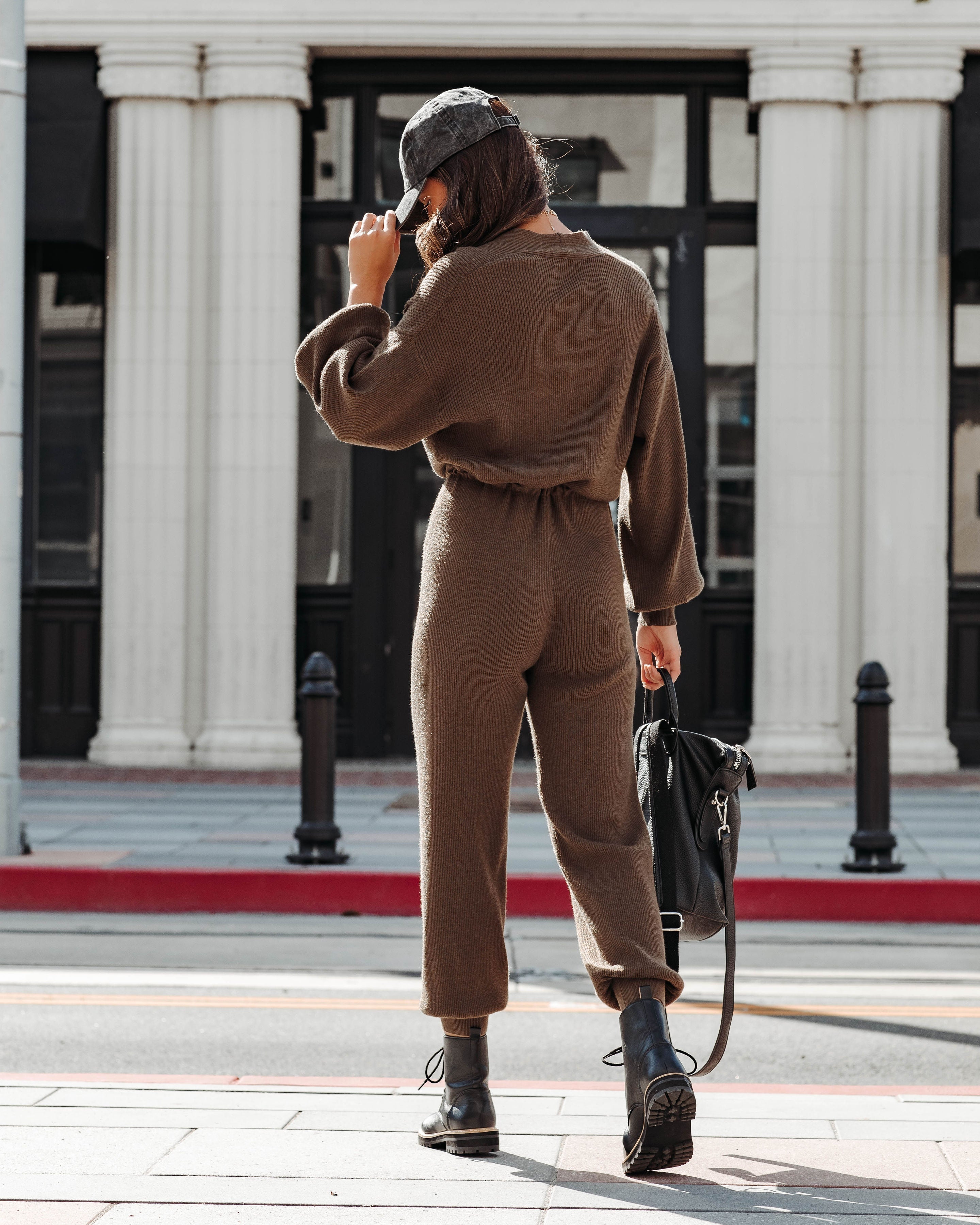 Monica Ribbed V-Neck Jumpsuit - Olive