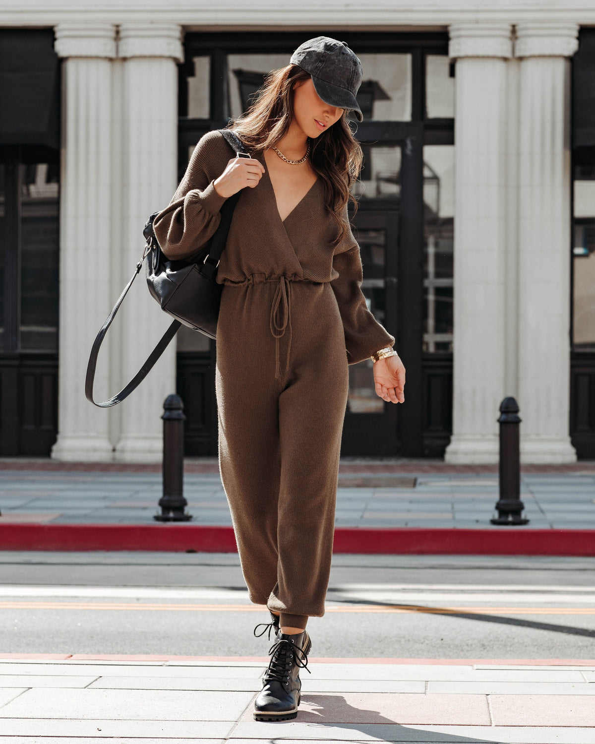 Monica Ribbed V-Neck Jumpsuit - Olive