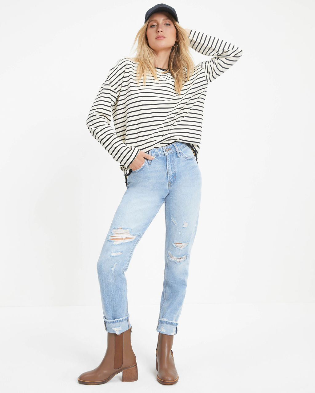 Monroe – Hoch sitzende, steife Jeans im Used-Look mit geradem Bein 