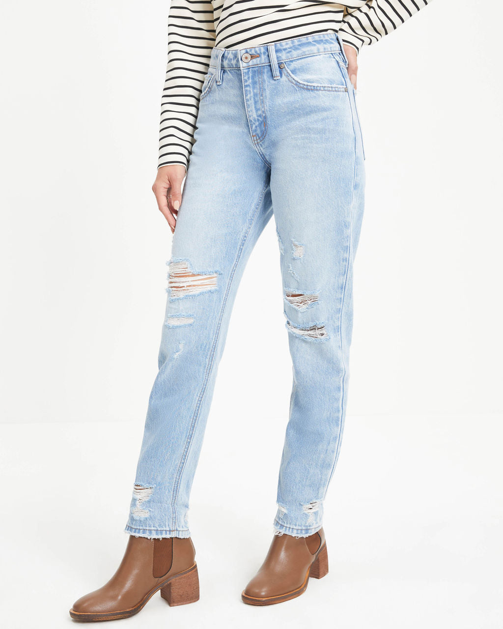Monroe – Hoch sitzende, steife Jeans im Used-Look mit geradem Bein 