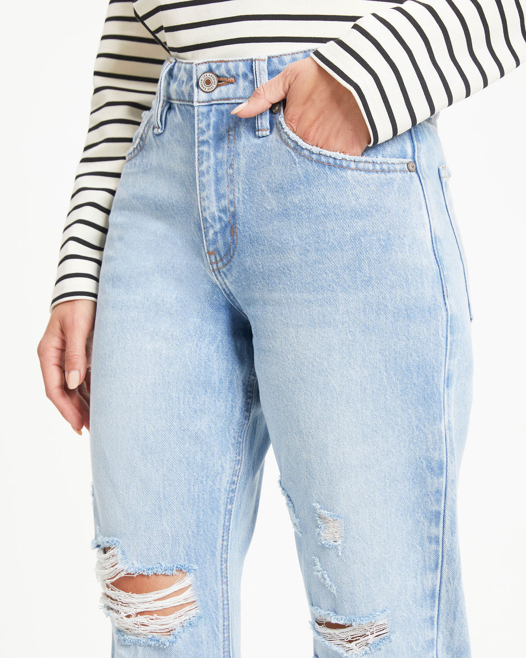 Monroe – Hoch sitzende, steife Jeans im Used-Look mit geradem Bein 