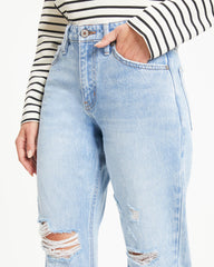 Monroe – Hoch sitzende, steife Jeans im Used-Look mit geradem Bein 