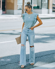 Monse Cotton Ruffle Crop Top - Stone Blue