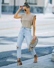 Monse Cotton Ruffle Crop Top - Taupe