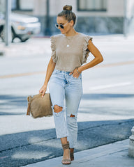 Monse Cotton Ruffle Crop Top - Taupe