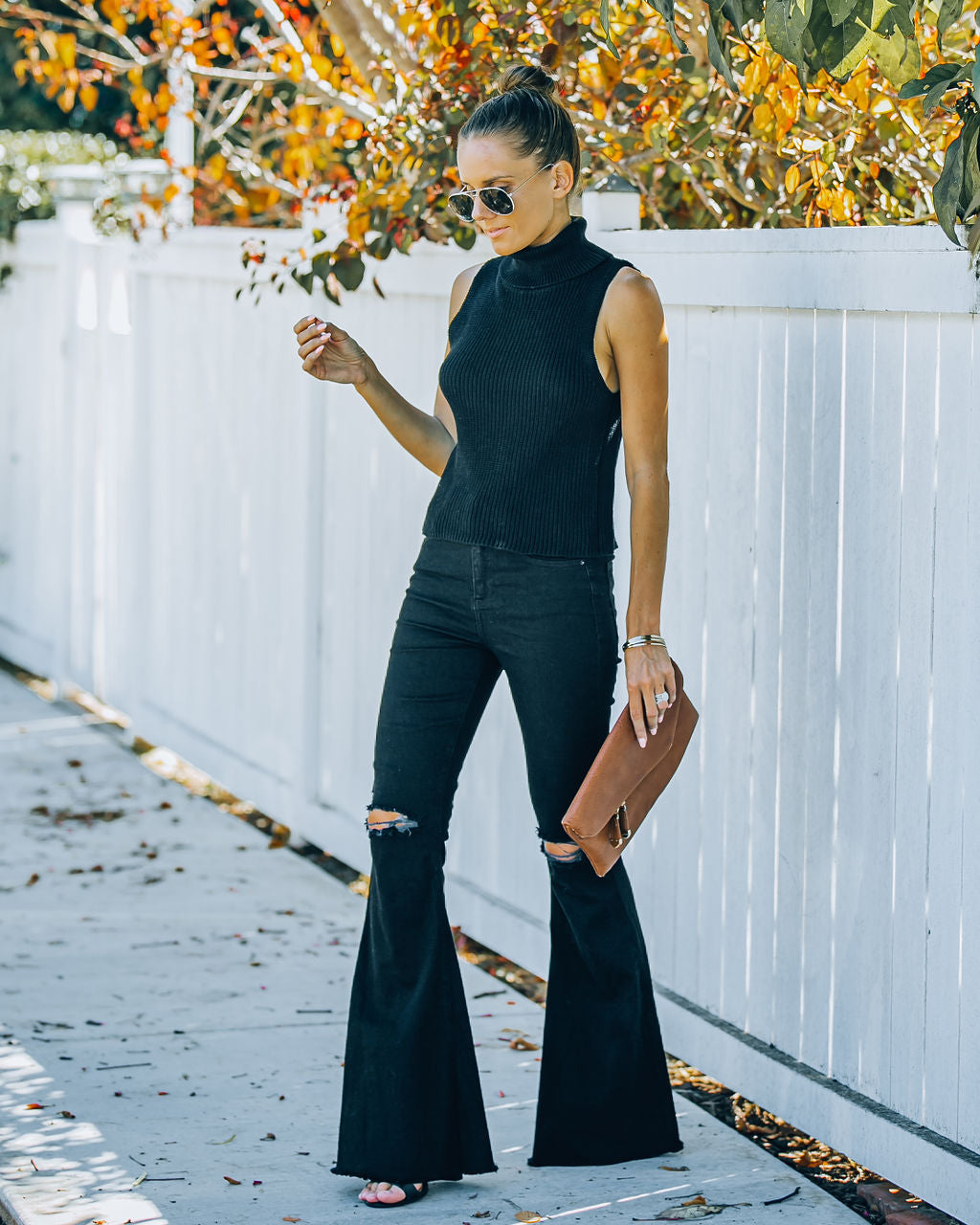 Monty Cotton Sleeveless Turtleneck Top - Black