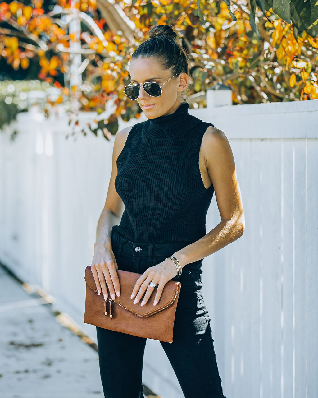 Monty Cotton Sleeveless Turtleneck Top - Black