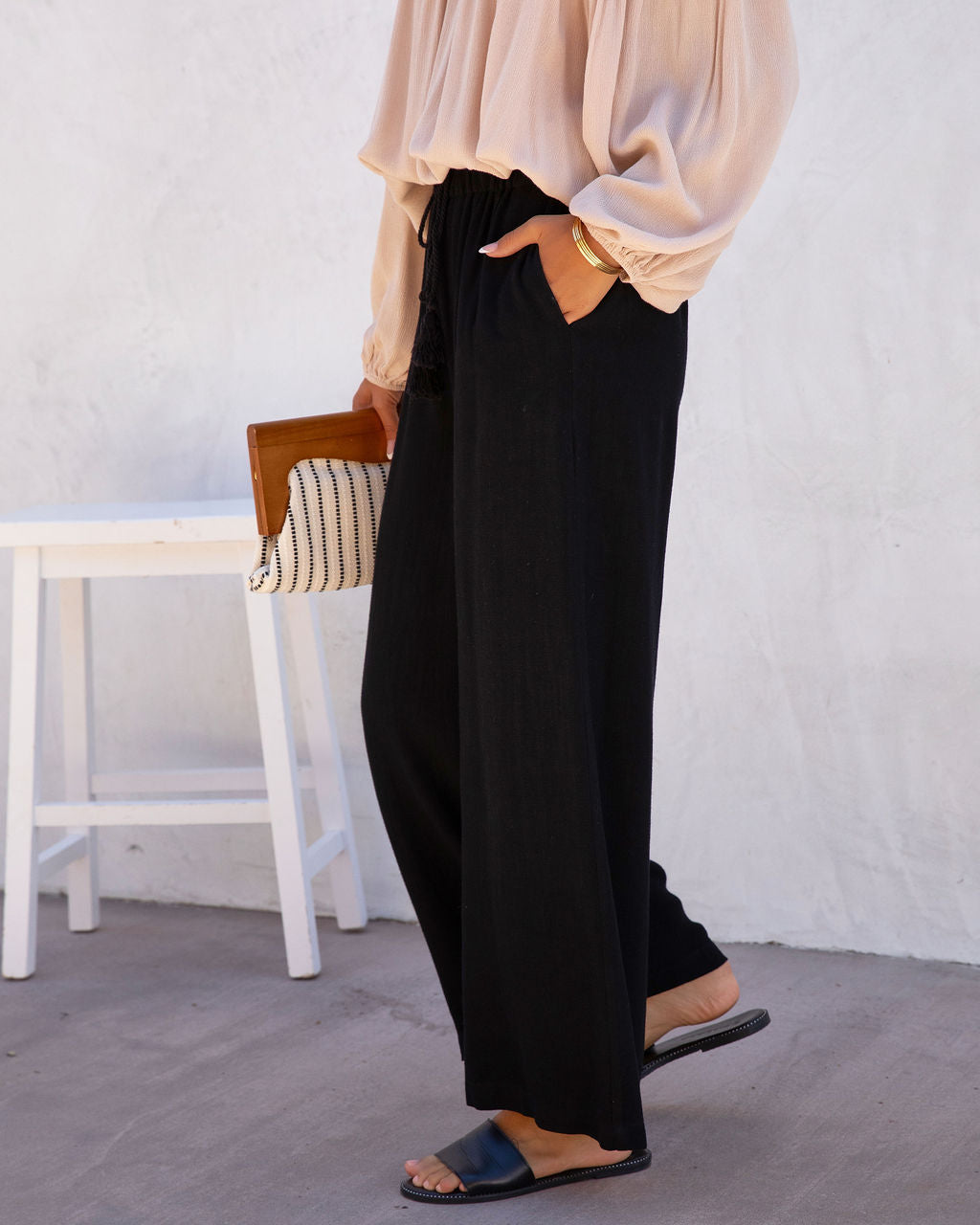 Moonlight Soul Pocketed Wide Leg Pants - Black - SALE