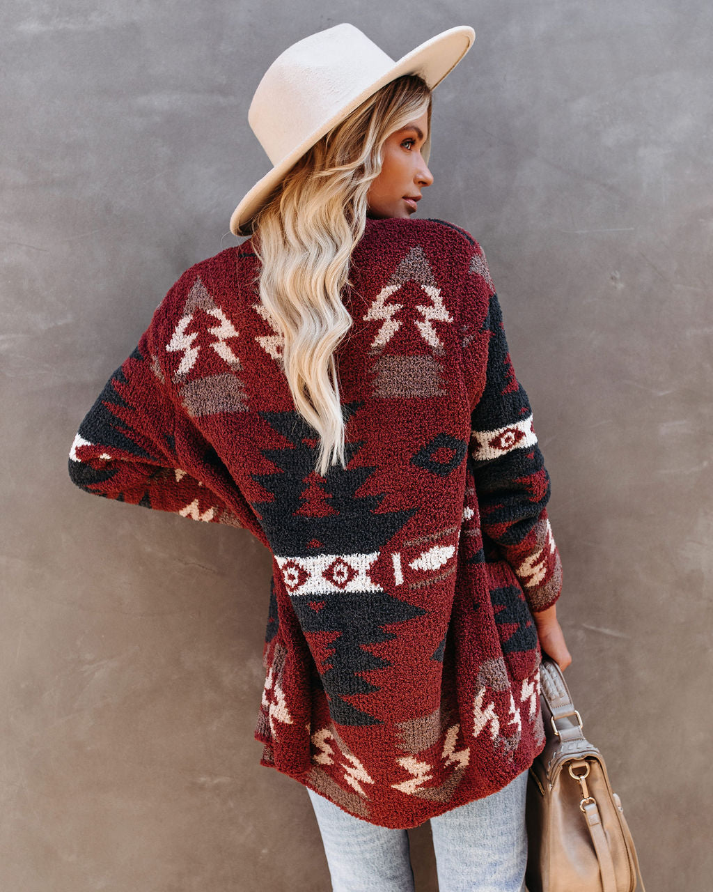 Moraga Pocketed Aztec Cardigan - Brick