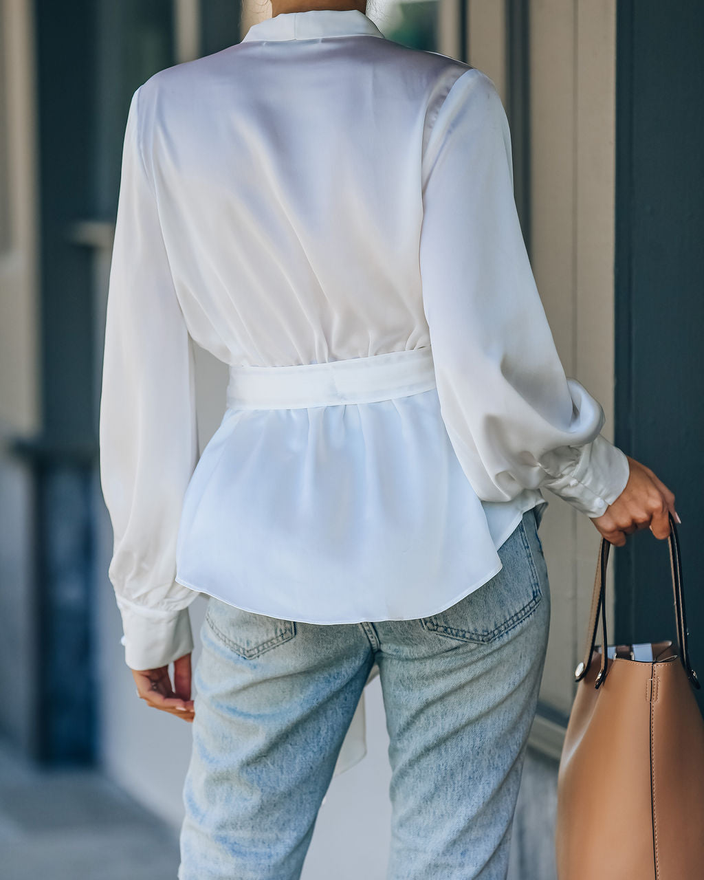 Motivation Satin Drape Wrap Blouse - White