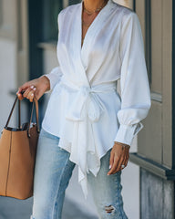 Motivation Satin Drape Wrap Blouse - White