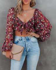 My Oh My Floral Tie Front Crop Blouse