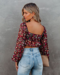 My Oh My Floral Tie Front Crop Blouse