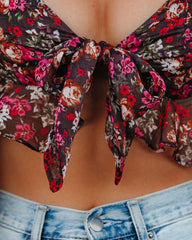 My Oh My Floral Tie Front Crop Blouse