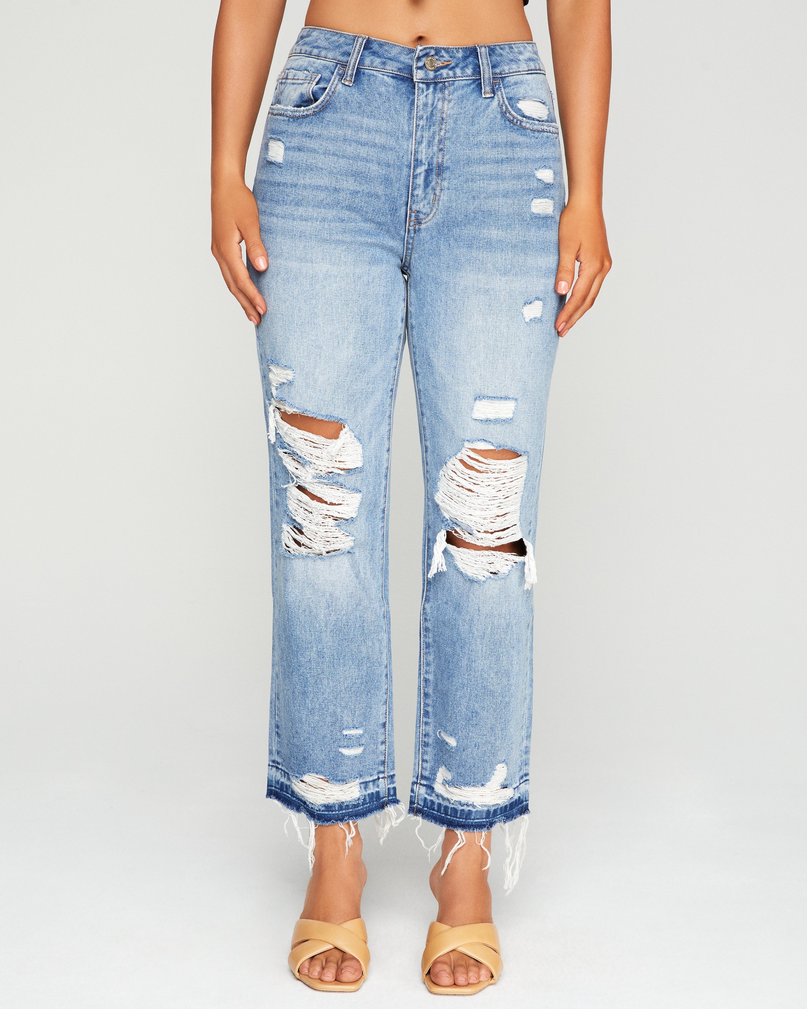 Neilson High Rise Distressed Straight Denim