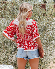 Naive Cotton Floral Lace Ruffle Top