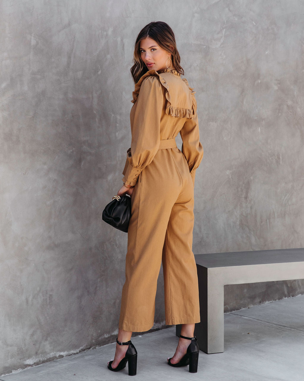 Nellie Pocketed Ruffle Jumpsuit - Camel