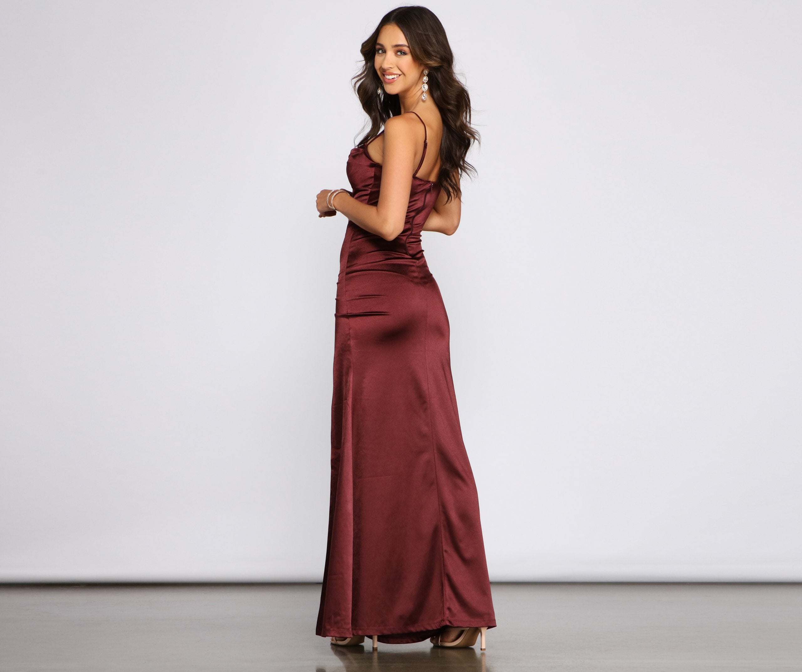 Nemi Formal High Slit Ruched Dress