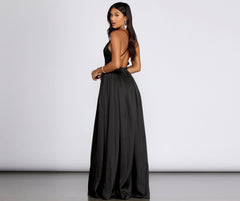 Nerissa Pleated Satin Gown