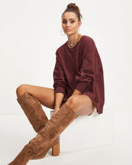 Never Again Side Slit Pullover Sweatshirt - Wine