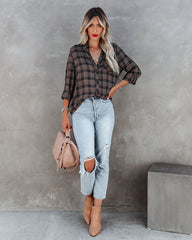 Night Owl Plaid Button Down Top