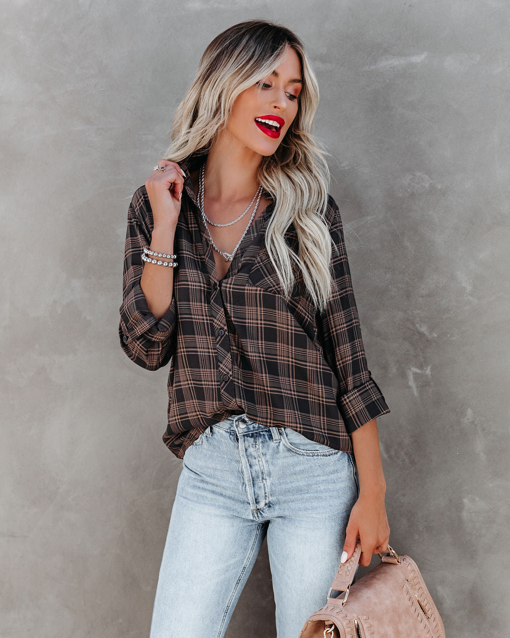 Night Owl Plaid Button Down Top