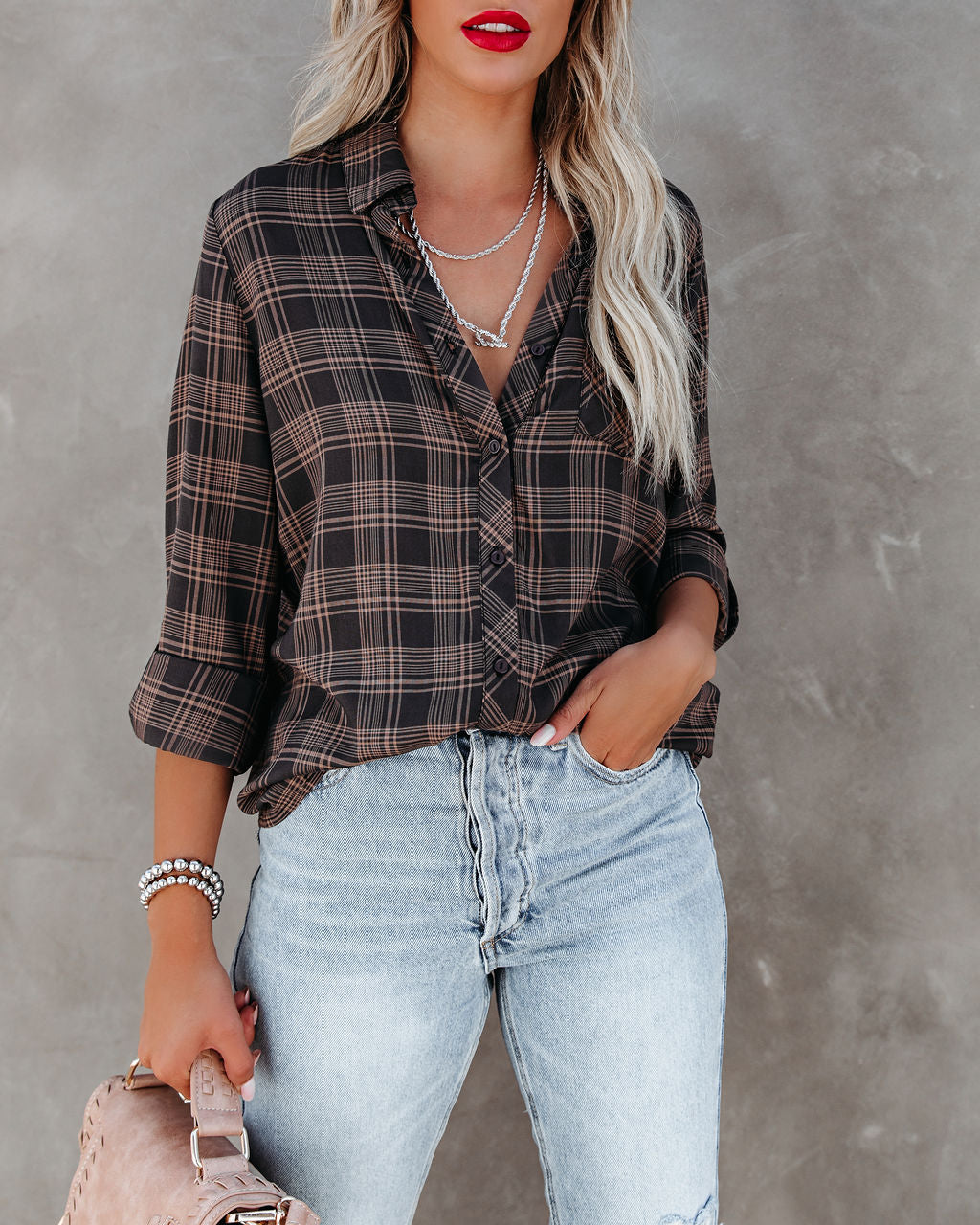 Night Owl Plaid Button Down Top