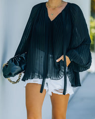 Nightfall Pleated Balloon Sleeve Blouse - Black