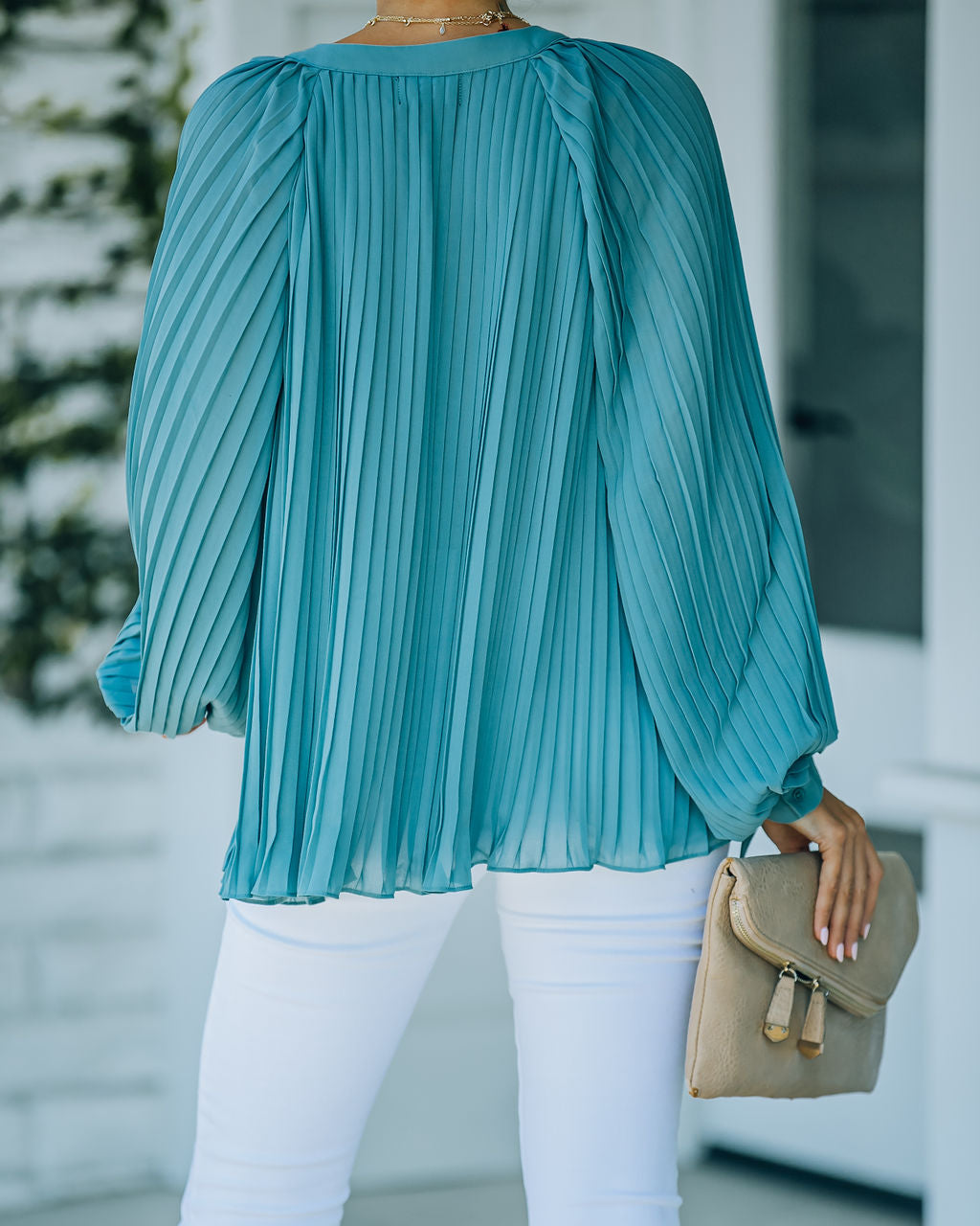 Nightfall Pleated Balloon Sleeve Blouse - Blue