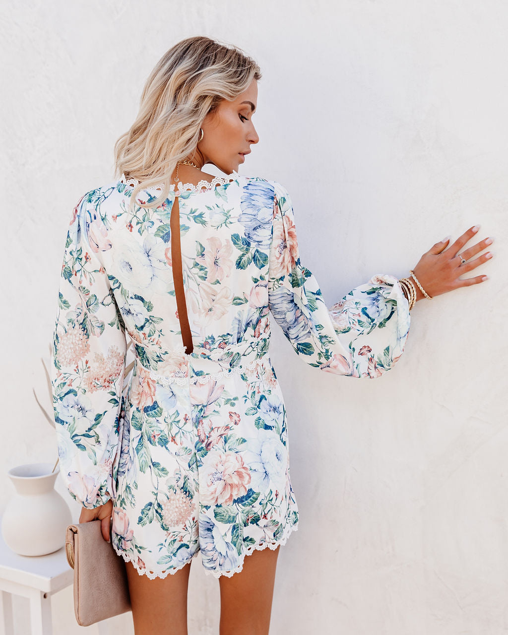 No Love Lost Floral Pocketed Crochet Romper