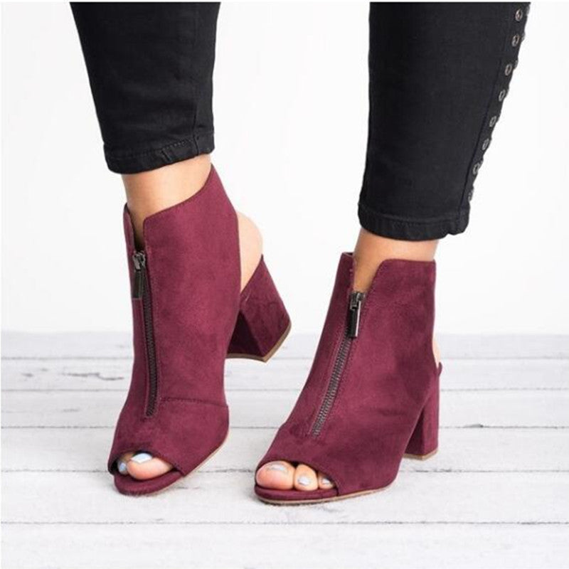 Solid Peep Toe Chunky Heeled Boots