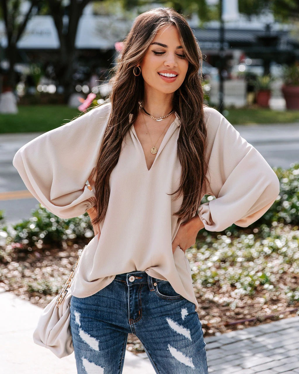 Majestic Ruffle Tie Blouse