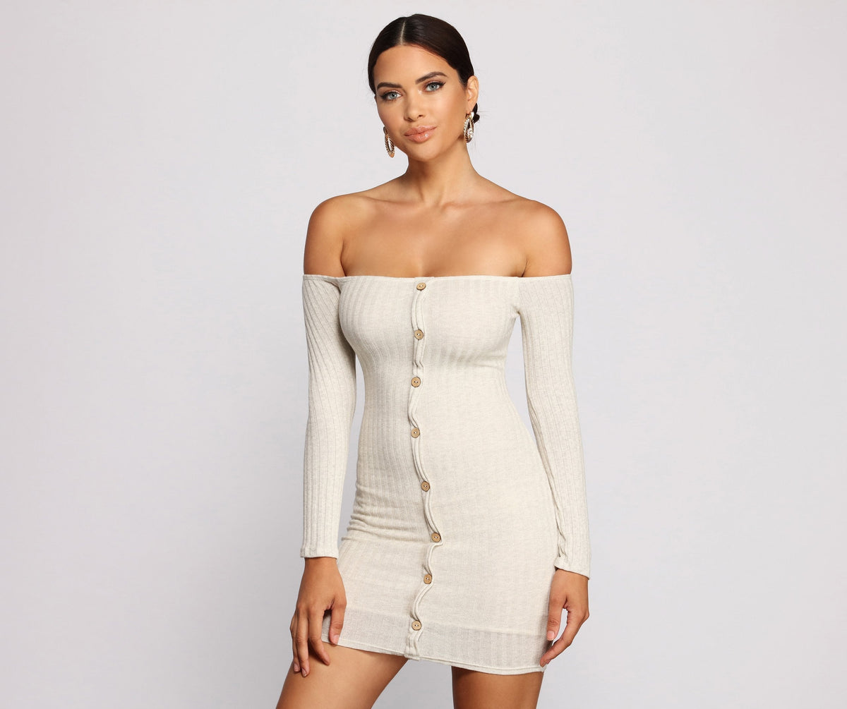 Off The Shoulder Button Down Mini Dress