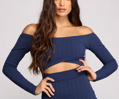 Off The Shoulder Ribbed Cutout Mini Dress