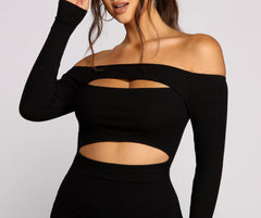 Off The Shoulder Ribbed Knit Cutout Mini Dress