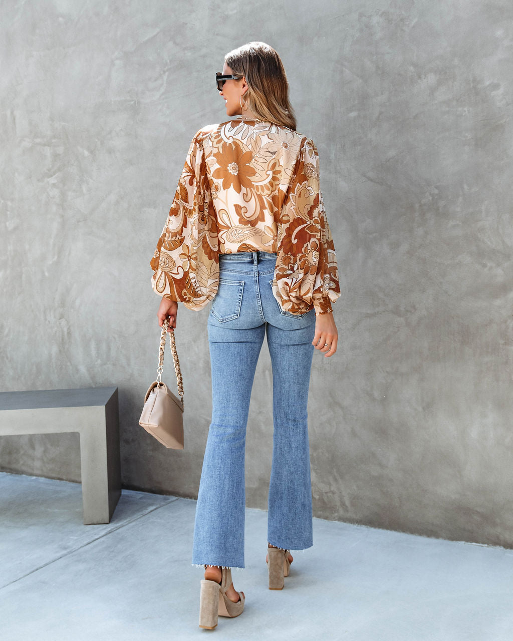 One Groovy Fall Floral Balloon Sleeve Bodysuit