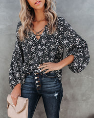 Only In Your Dreams Floral Lace Up Blouse