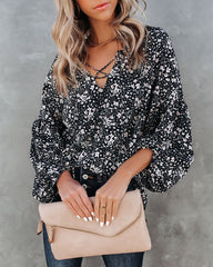 Only In Your Dreams Floral Lace Up Blouse