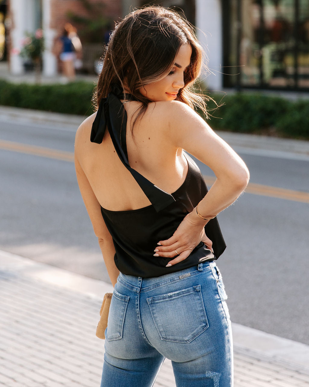 Opal Satin Halter Bodysuit - Black