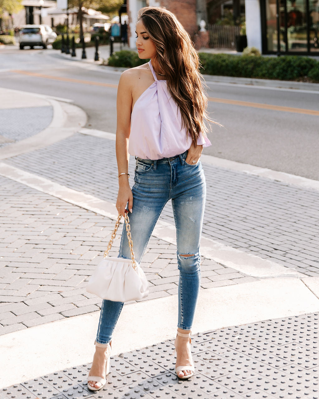 Opal Satin Halter Bodysuit - Lavender